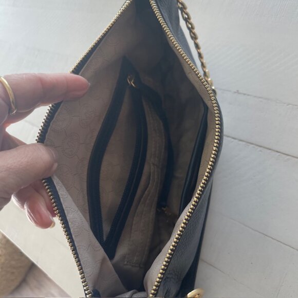 MICHAEL KORS JET SET CHAIN MESSENGER CROSSBODY LEATHER BLUE/GOLD PREOWNED - Picture 4 of 9